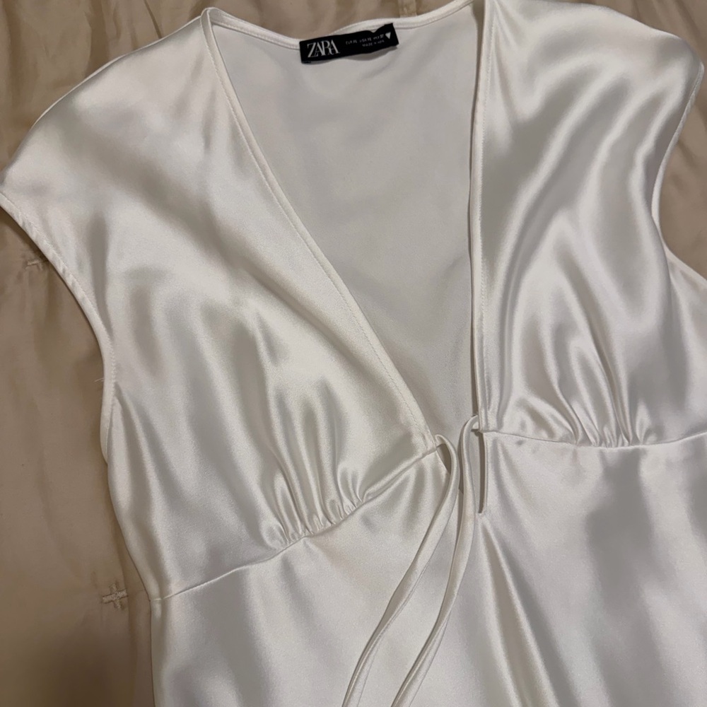 Zara Satin Mini Dress in Ivory White - Picture 2 of 4